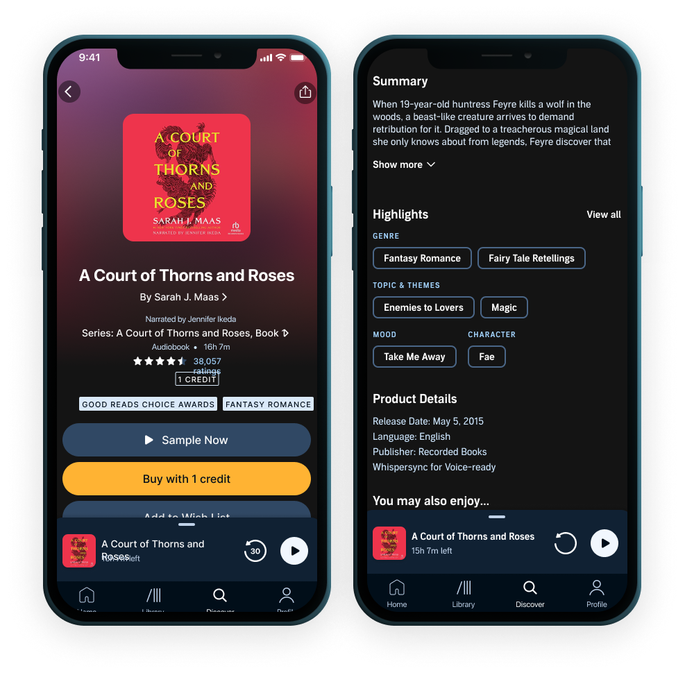 Audible product screens