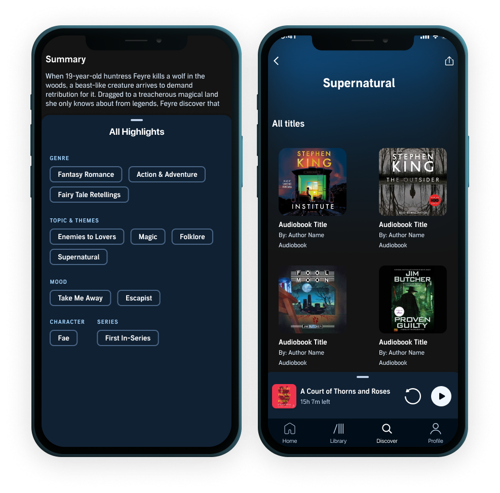 Audible product screens