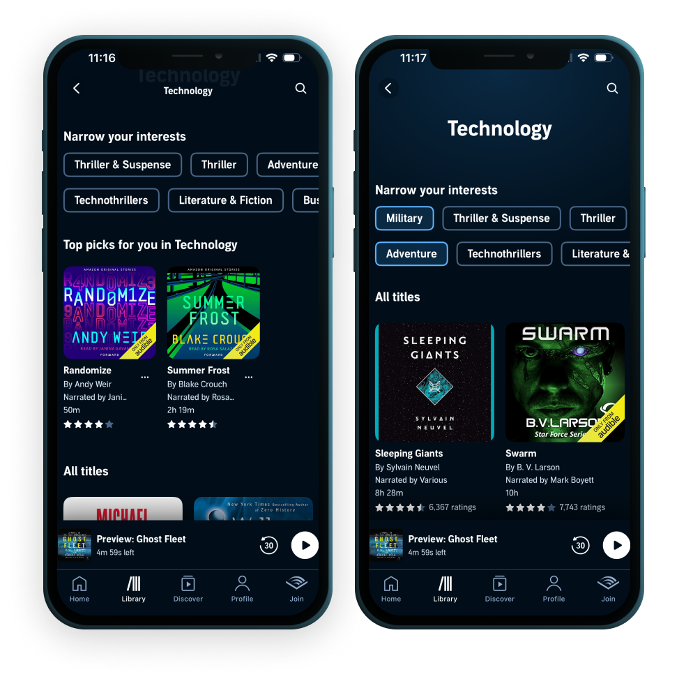 Audible product screens