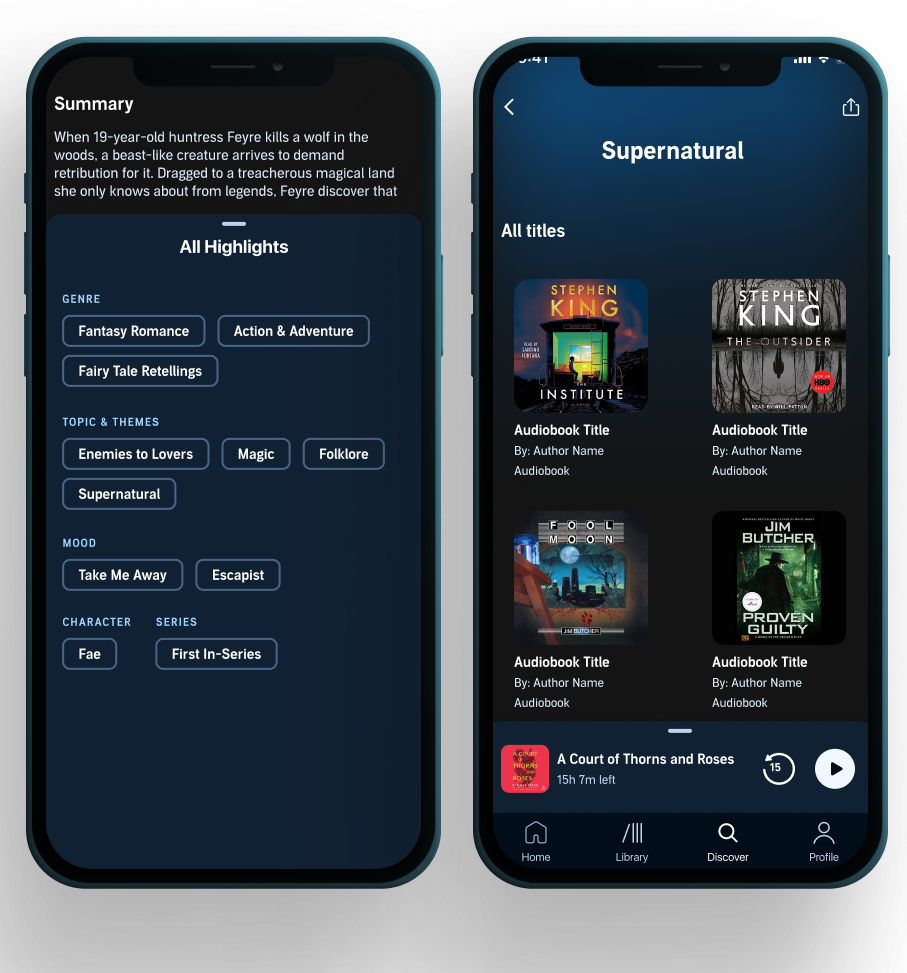 All Highlights panel expanded to show the full tag taxonomy, and a curated Supernatural genre collection