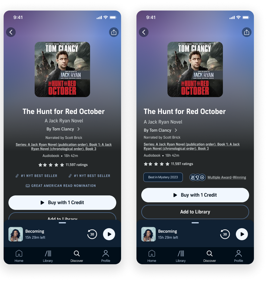 Audible product screens