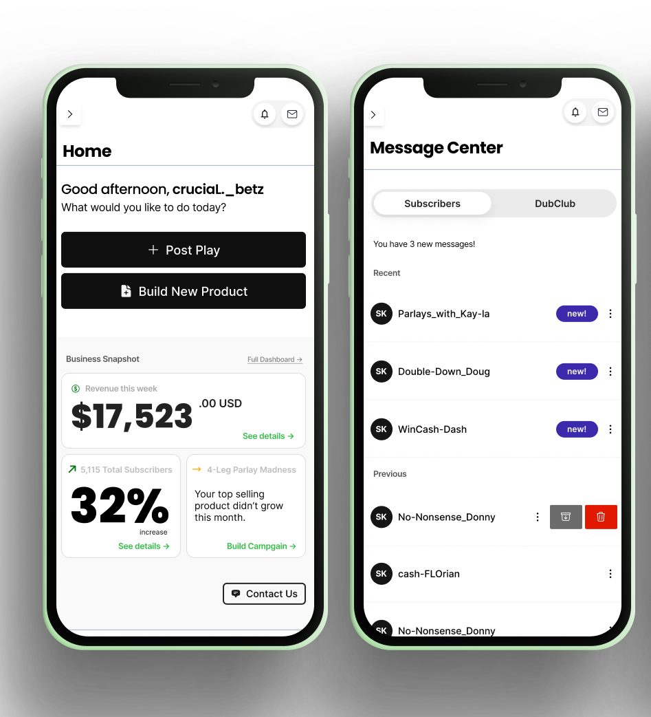 DubClub product screens