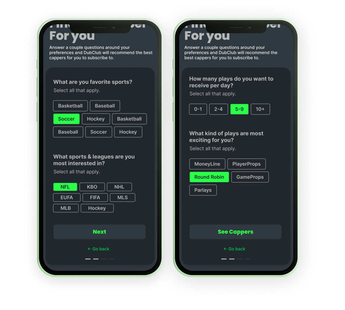 DubClub product screens